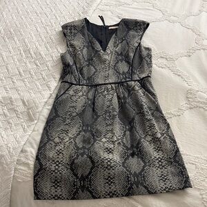 Rebecca Taylor Black and Gray Snake Print Midi Dress